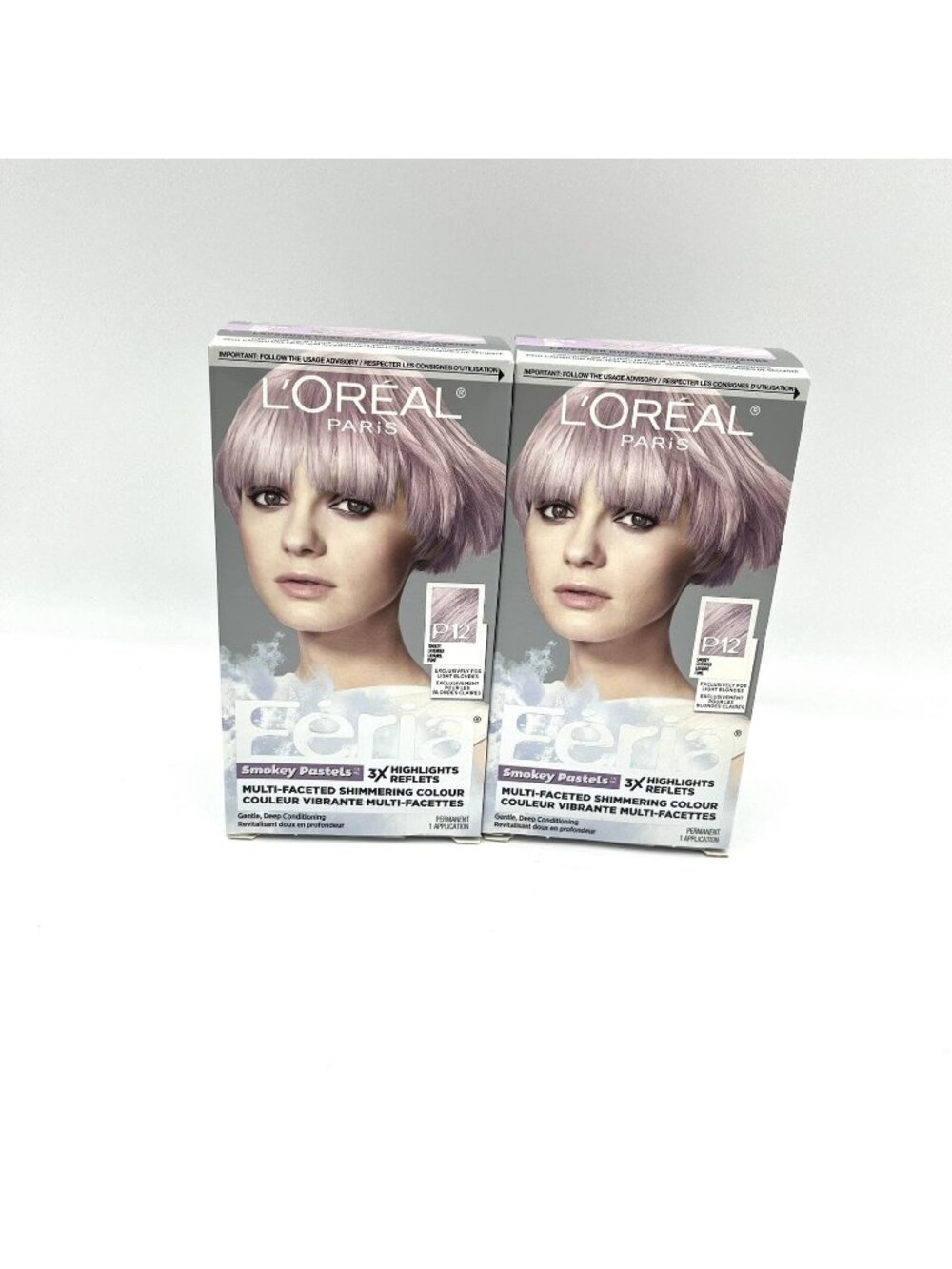 2X L'Oreal Paris Feria Pastels Hair Color P12 Lavender Dusk Smokey Lavender, New